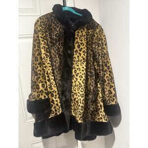 Vintage Furgery Woman's‎ Leopard Swing Jacket Fur Cuffs Rockabilly Mobwives 2X